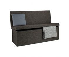 Relaxdays Baúl Almacenamiento, Banco con Respaldo, Puff Asiento Almacenaje, Taburete, Lino, 1 Ud, 73x114x38 cm, Marrón
