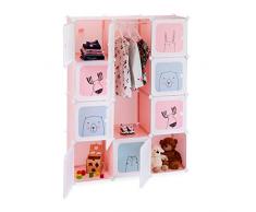 relaxdays Estantería Infantil, 9 niveles, para niñas, Plástico, Modular, con Puertas, 145x110x37,5 cm, Rosa