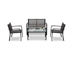 IntimaTe WM Heart Conjunto Muebles de Jardín Cafetería Sofá Exterior en Poly Ratán con Conjín, Ideal para Balcón y Terraza (Estilo Simple)