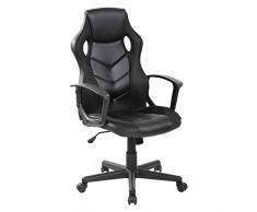 Rebecca Mobili Silla Gaming, Silla de Oficina Negra, Cuero Sintético PVC, con Ruedas, Sala de Estudio - Dimensiones (Al x An x Fo): 106/118 x 60 x 61 cm - Art. RE6776