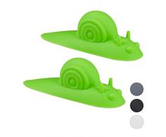 Relaxdays Tope para Puertas con Forma de Caracol, Set Doble, Suave, Protector para el Suelo, Anti-portazos, Verde, Goma, 4,5 x 14 x 4 cm