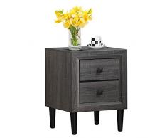 COSTWAY Mesita de Noche, Madera, Gris, 1 Unidad