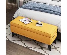 BAKAJI Puf baúl Banco contenedor Reposapiés Dormitorio tapizado Tejido Rectangular Suave Espacioso sofá Almacenamiento Plegable Estructura Madera espaciosa 80 x 45 cm (ocro)