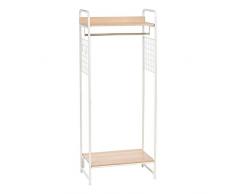 Iris Ohyama Garment Metal Rack PI-B4 Perchero/Espacio de almacenaje con estantes y Ganchos para accessorios de metálico Madera PI-B4-Roble Claro y Blanco, 64 x 40 x 150 cm, MDF