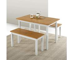 ZINUS Becky - Mesa de comedor de madera de 114 cm con dos bancos, Conjunto de tres piezas de madera maciza estilo casa de campo, Montaje sencillo