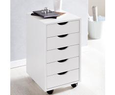 Wohnling Mina - Cajonera con Ruedas (33 x 68 x 38 cm, Madera DM, 5 cajones), Color Blanco