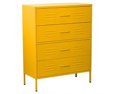 Comoda con 4 cajones con respiraderos de Metal en Amarillo 80x35x102 cm,ALT.Patas:15,5 cm