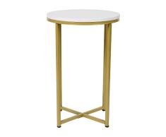 Flash Furniture Mesa Auxiliar para salón, Madera de ingeniería, Mármol Blanco/Oro Mate, 16 D x 16 W x 23.5 H