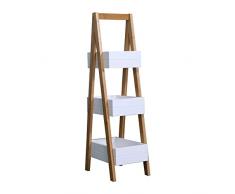 Rebecca Mobili Estantería de baño Que Ahorra Espacio, Pequeño Armario de baño, 3 estantes, MDF Bambú, Blanco Marrón, Organización de Especias - Medidas AxANxFON: 81 x 21 x 30 cm - Art. RE6712