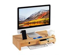 Relaxdays Soporte Monitor Elevador con 2 Cajones para Escritorio, Bambú, Marrón, 12 x 56 x 27 cm