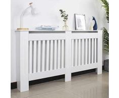 BAKAJI Ahorra Espacio Delgado Madera MDF 152 x 19 x 82 cm Cubierta radiador ingeniería, Color Blanco