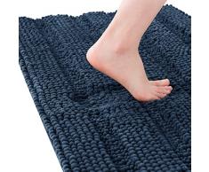 subrtex Alfombra de baño de felpilla a Rayas, Alfombra de baño Suave para baño, Absorbente de Agua, Alfombrilla de Ducha de Secado rápido, Lavable a máquina (Azul Marino, 20 x 32 Pulgadas)