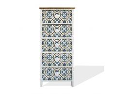 Rebecca Mobili Cómoda Ahorro De Espacio, Mueble de Baño 5 Cajones, Madera Blanca Celeste, Gráfico de Mayólica, para Salón - Medidas: 93 x 40 x 30 cm (AxANxFON) - Art. RE6498
