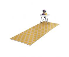 Relaxdays Alfombra de algodón, 80 x 200 cm, Antideslizante, Tejida a Mano, diseño de Rombos, para Pasillo, Cocina, Color Beige y Amarillo