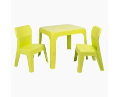 RESOL Set Jan Mesa Infantil con Sillas | 2 Sillas Niños y Mesa de Plástico | Apilables y de Muy Fácil Limpieza y Mantenimiento | Verde Lima Mesa + 2 Sillas