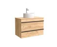 Salgar Mueble de baño Born 80 cm 100% montado de fábrica | Acabado Roble suspendido 2 cajones Cierre amortiguado Apertura Tirador Perfil | Lavabo sobre encimera | Marca