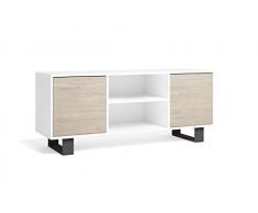 Skraut Home | Mueble TV 140 con 2 Puertas | 140 x 40 x 57 cm | para Salon/Comedor | Modelo Wind | Acabado Color Blanco/Roble