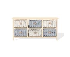 Rebecca Mobili Banco de Entrada, 6 Cajones, Interior, Madera de Pino Algodón, Beige Blanco Gris, Montado - Dimensiones 41 × 80 × 25 cm (A x AN x FON) - Art. RE6668