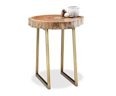 Relaxdays Mesa Auxiliar árbol Log Slice de Madera de Acacia, Mesa de Madera Maciza Mesa de Madera con Patas de latón, Decorativa, Natural