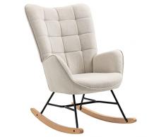 MEUBLE COSY Sillas Mecedora Escandinavo Sillón Relax Especial Lactancia para Salón Dormitorio Balcón Sala de Estudio, Tela, Madera Haya, Metal, Beige, 66x84x97 cm