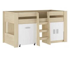 SHIITO | Modelo Chelsea - Cama con Mesa de Estudio | Natural y Blanco - 97.2 cm (Largo) x 208.6 cm (Ancho) x 110.6 cm (Alto) | Primera Calidad y Alta Resistencia