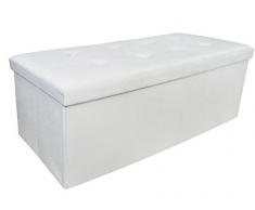 Storaddict Ottoman con Espacio de almacenaje Banco Plegable, Acabado Acolchado y Puntadas, Piel, Blanco, 111 x 39 x 6 cm