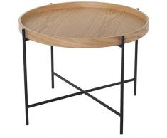 Mesa Auxiliar Redonda de Madera y Metal en Natural y Negro ø62x45 cm