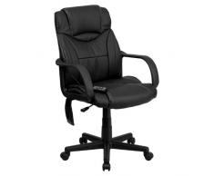 Flash Muebles Mid-Back Masaje Piel Ejecutivo Silla de Oficina giratoria con Brazos, Metal, Negro, 59.69 X 55.88 x 29.21 cm