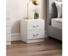 Vida Designs Mesita de Noche Blanca, 2 Asas y Corredores de Metal, Soporte único de cajón antiarqueado, Muebles de Dormitorio Riano, Plata, White, 47 x 40 x 36 cm