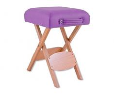 QUIRUMED Taburete Plegable de Madera con Asiento, Tapizado en Color Morado, Multiusos, Mesa Auxiliar, Reposapiés, Polipiel, Transportable, hasta 100 kg, 33 x 33 x 48