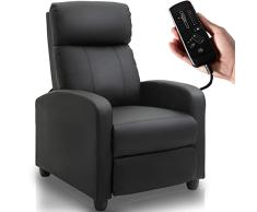 BAKAJI Sillón de Masaje reclinable con reposapiés y Mando a Distancia de Piel sintética Negra, Madera, L