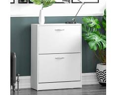 Vida Designs Zapatero de 2 cajones, Organizador de Almacenamiento de Zapatos, Mueble de Madera, Color Blanco, White, See Description