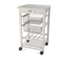 ARREDAMENTIITALIA Arredamenti Italia Carrito de Cocina Arturo, Madera - 3 cestas - Cajón - Color: Blanco Ar-It il Cuore del Legno