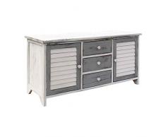 Rebecca Mobili Mueble bajo TV, Mueble Auxiliar para televisión con 2 Puertas, 3 cajones, Madera, Gris Blanco, Estilo Vintage, para la Sala de Estar - Medidas: 44 x 90 x 34 cm (AxANxF) - Art. RE6080