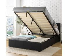 Zinus Canapé abatible de 32 cm con somier tapizado, cama con elevador de gas y almacenamiento Maddon, Somier de listones de madera, 135 x 190 cm, Negro
