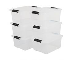 Iris Ohyama Top Box TB-15 Lote de 6 Cajas apilables de Almacenamiento con Cierre de Clip, 15 L, 39 x 29 x 18.6 cm, 6 Unidades