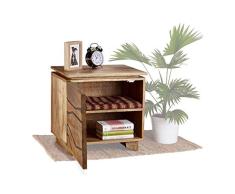 Native Home Mesita Noche con Puerta, Madera Maciza de Mango, Marrón, 50 x 50 x 40 cm
