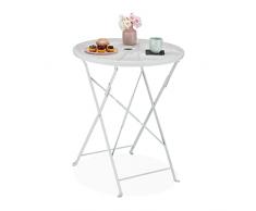 Relaxdays balcón con Orificio para sombrilla, diseño de terrazo (Altura x Profundidad): 71,5 x 60,5 cm, Acero, Plegable, Mesa de jardín Redonda, Color Blanco, aleado