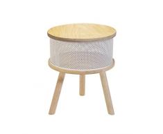 Tosel Lucienne Mesa baúl de almacenaje, Chapa, Madera Maciza y Chapa Acero Perforada, Color Blanco, 38 x 38 x 58 cm