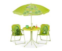 Relaxdays 0 Mobiliario Infantil para Jardín, Sombrilla de Playa, Sillas Plegables, Mesa para Niños, Monstruo, Verde, 1 Unidad
