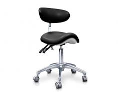 QUIRUMED Taburete Pony hidráulico Elite, Color Negro, Multidisciplinar, Acero Inoxidable, Polipiel, Respaldo ergonómico, Acolchado Poliuretano, Altura Regulable