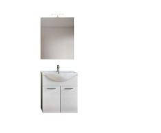 Mama Store Sara Mueble suspendido o en el Suelo con 2 Puertas, Lavabo y lámpara, L. 75 x 50 cm, Madera Tableros de partículas, Color Blanco, L. 75 X P. 50 X H. 79 cm
