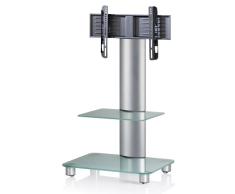 VCM Bilano Silber-Soporte Vertical de TV, con estantes, Ruedas Incluidas, Cristal Opaco, Aluminio/Vidrio