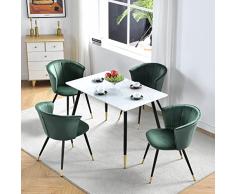 MEUBLE COSY Mesa Retro 110 cm Rectangular de Cocina, Juego de 4 sillas de Comedor de Terciopelo, Patas de Metal, Color Blanco + Verde, 110x70x75/55x57.5x75.5cm