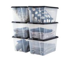 Iris Ohyama, Caja de almacenajeen, Caja de almacenaje Multifunción, lote de 4 Cajas de plástico 45 L, Tapa, Asa ergonómica, Ático, Habitación, Salon - New Top Box NTB-45 - Negro