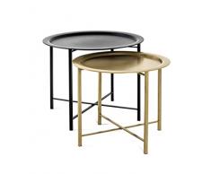 Haku Möbel Mesa de 2 Juegos, Tubo de Acero, Negro-Dorado, H 44/49 x 52/62 cm