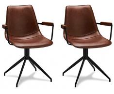 Furnhouse Ibbe Design Juego de 2 Marrón Claro Sillas de Comedor Giratorias Sillas de Cocina con Reposabrazos Isabel en Piel Sintética, Patas de Metal, Sillas para la Cocina Comedor Sala de Estar