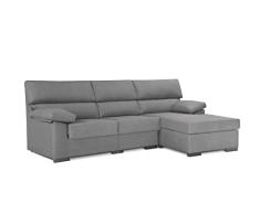 SHIITO | Modelo Caronte - Sofá 3 Plazas con Chaiselongue | Máximo Relax y Confort | 257 x 100 x 151 cm - Color Gris