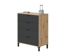 Habitdesign Comoda con 4 Cajones, para Dormitorio, Modelo Enzo, Acabado en Color Roble Nodi y Gris Antracita, Medidas: 77,5 cm (Ancho) x 94 cm (Alto) x 40 cm (Fondo)