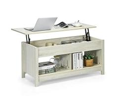 COSTWAY Mesa de café, Blanco, 109 cm (L) x 47,5 cm (B) x 50 cm (H)